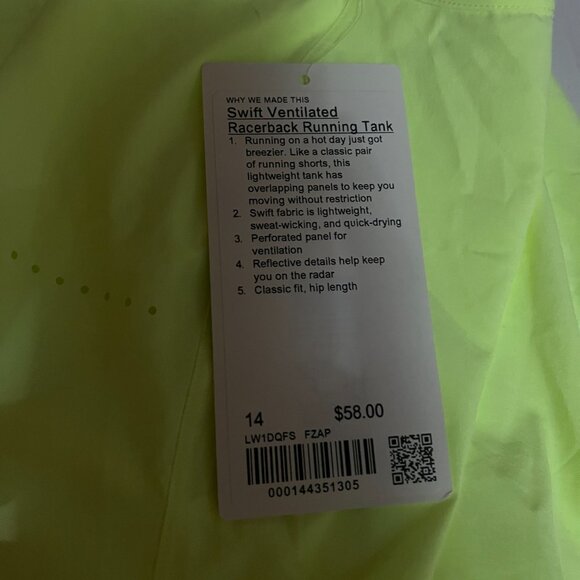 Lululemon Size 14 Neon Swift Ventilated Racerback Running Tank - Picture 3 of 3